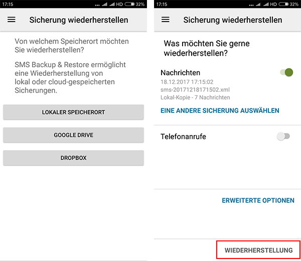 SMS-Nachrichten wiederherstellen