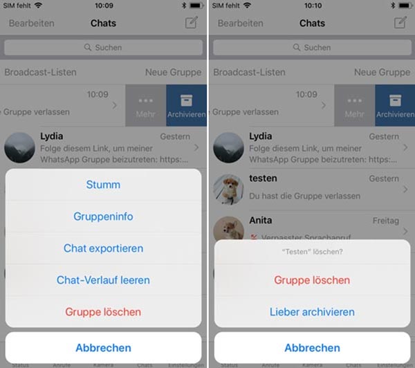 iPhone WhatsApp Gruppe löschen
