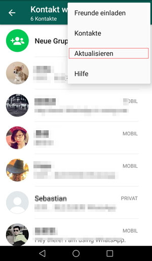 Android WhatsApp Kontakte aktualisieren