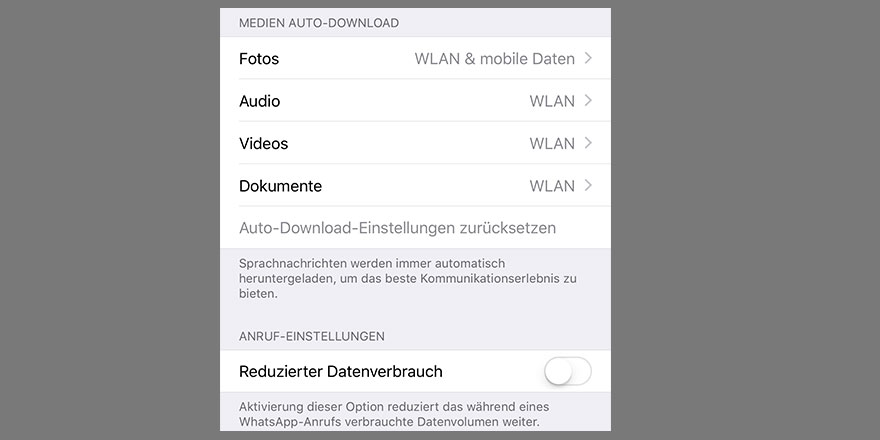 Datenverbrauch von WhatsApp reduzieren