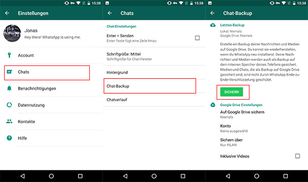 Android WhatsApp Backup erstellen