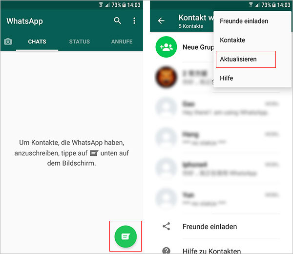 WhatsApp Kontakte aktualisieren