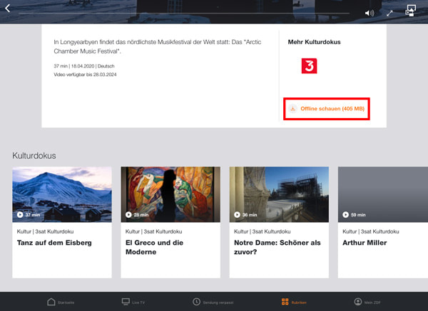 ZDF-Mediathek öffline schauen