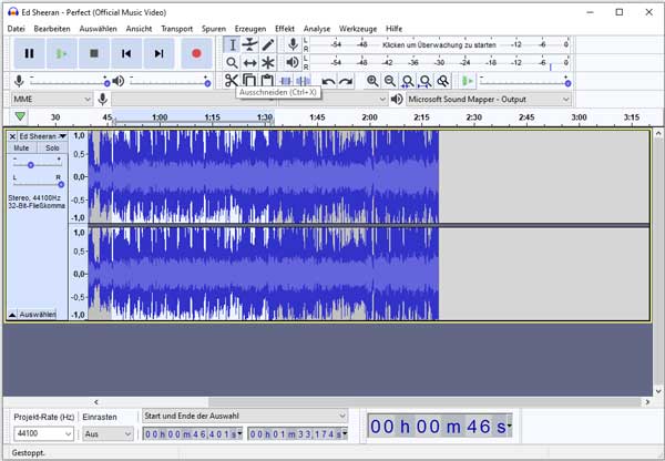 M4A mit Audacity schneiden