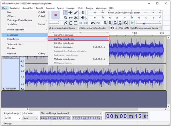 Mit Audacity OGG in WAV umwandeln