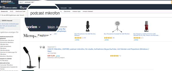 Podcast Mikrofon in Amazon suchen