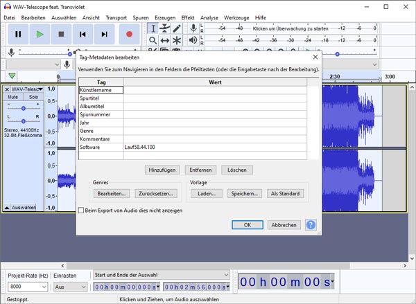 WAV mit Audacity komprimieren