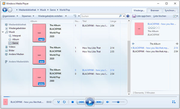 WMA-Dateien abspielen mit Windows Media Player