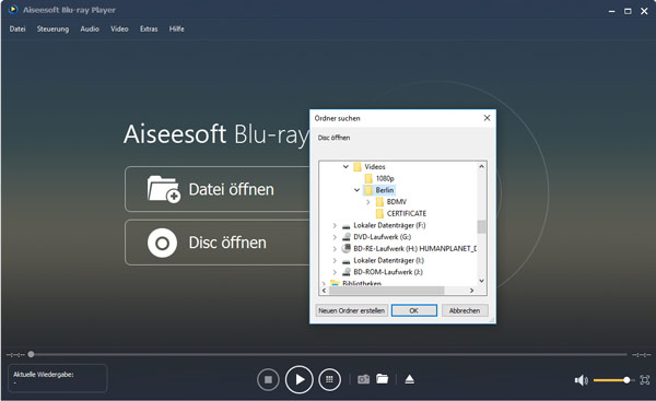 Blu-ray Ordner öffnen