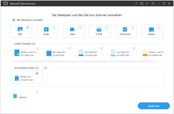 Datenquelle auswählen und scannen