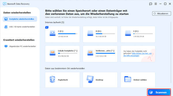 Datenwiederherstellungsmodus auswählen