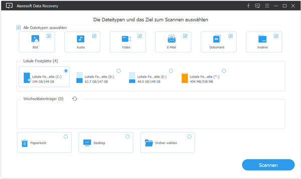 Hauptseite von Data Recovery