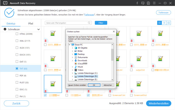 Gelöschte TXT-Dateien wiederherstellen