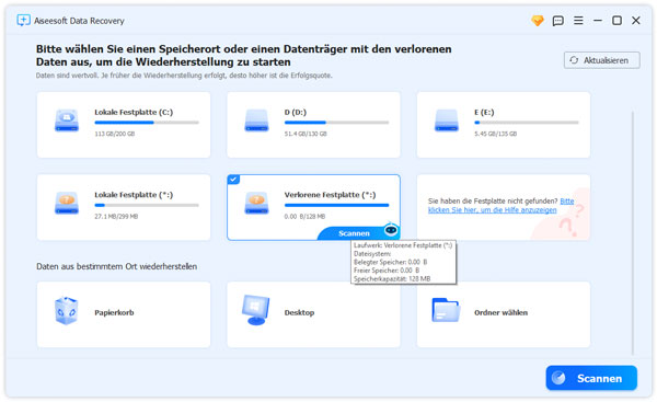 Verlorene Partition auswählen