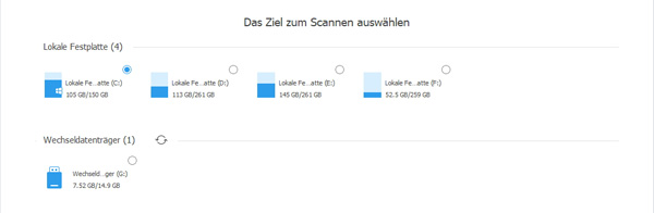 Das Ziel zum Scannen auswählen