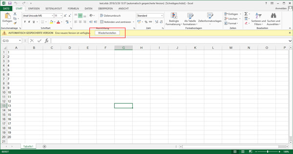 Excel Vorgängerversion wiederherstelle