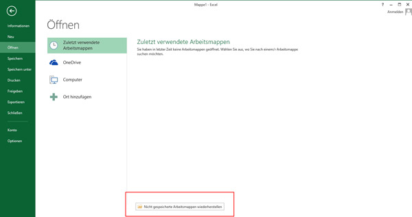 Nicht gespeicherte Excel-Datei wiederherstellen