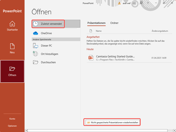 Nicht gespeicherte PPT wiederherstellen