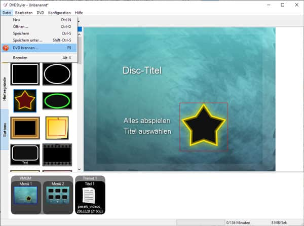 MXF auf DVD brennen mit DVDStyler