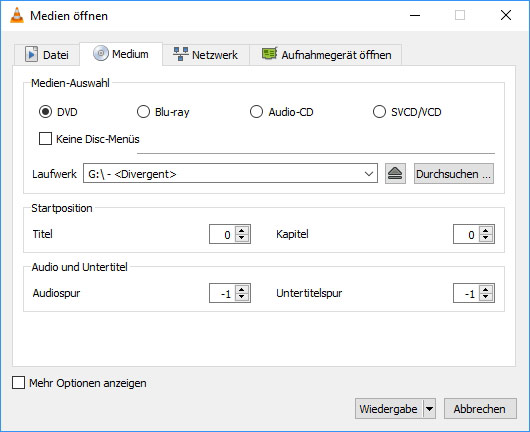 VLC DVD öffnen