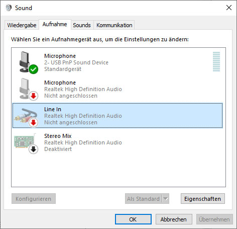 Line-In aktivieren
