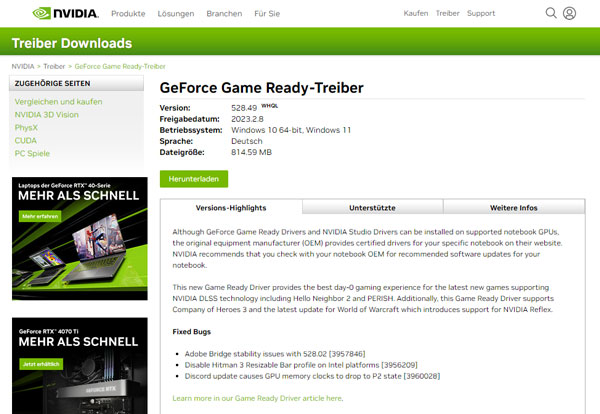 NVIDIA-Treiber downloaden