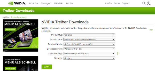 NVIDIA-Treiber suchen