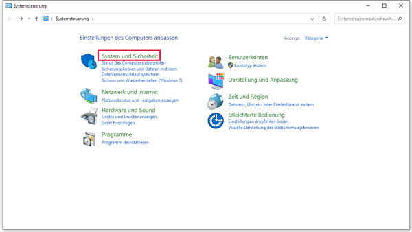 System und Sicherheit wählen