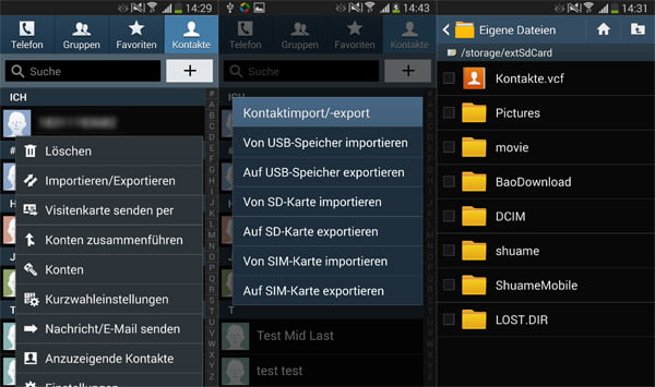 Android Kontakte exportieren