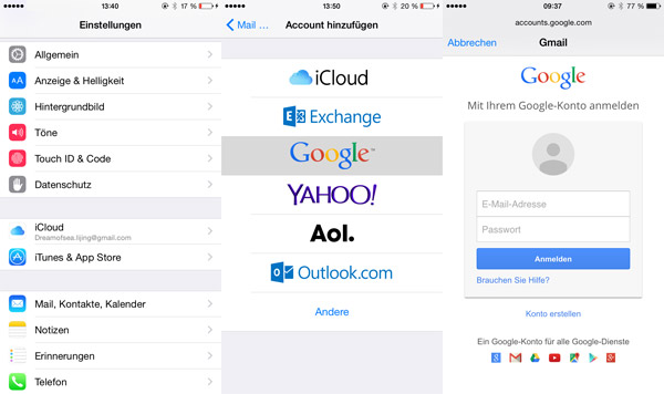 Google Konto auf iPhone einrichten