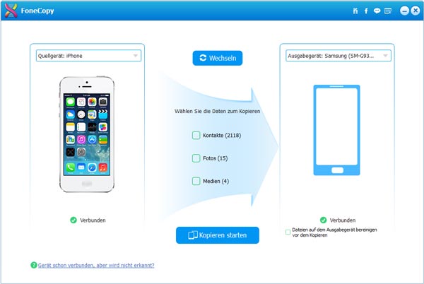 iPhone und Samsung mit FoneCopy verbinden
