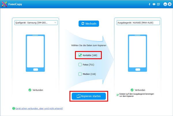 Kontakte von Samsung auf Huawei übertragen