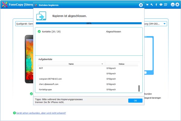 Samsung Kontakte mit FoneCopy kopieren