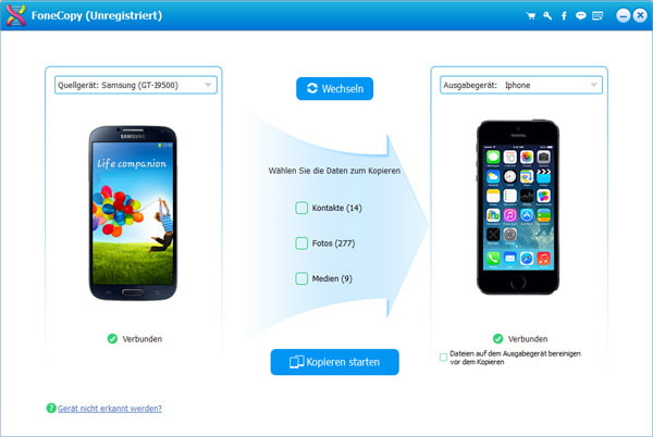 Mit FoneCopy Daten von Android auf iPhone übertragen