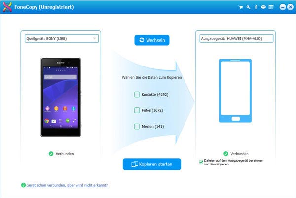 Sony und Huawei mit FoneCopy verbinden