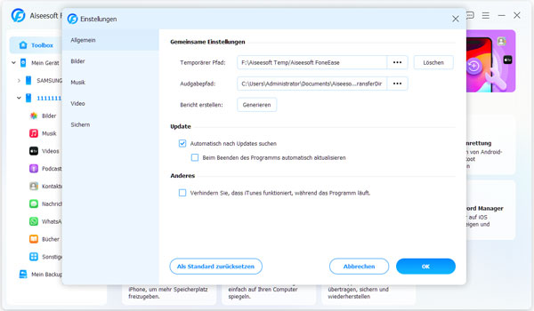 Einstellungen anpassen