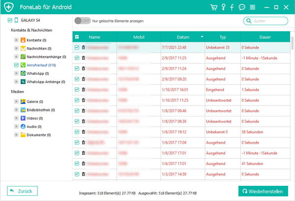 Android gelöschte Anrufliste wiederherstellen