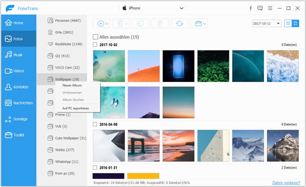 Album vom iPhone auf PC übertragen