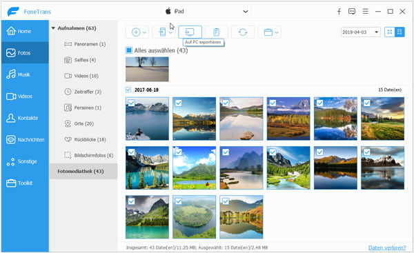 Ausgewählte Fotos vom iPad auf PC übertragen