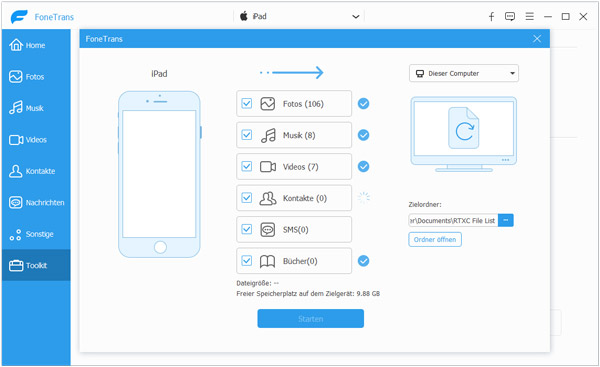 Mit FoneTrans ein iPad Backup erstellen