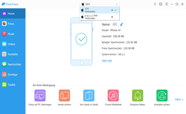 iPhone und iPad mit FoneTrans verbinden