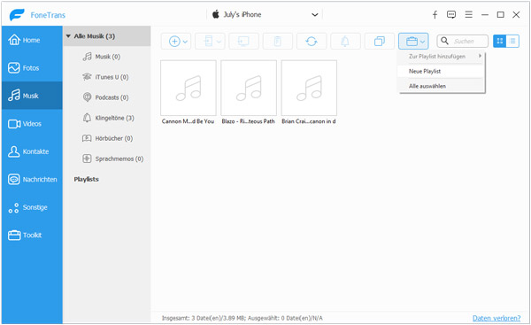 Mit FoneTrans neue iPhone Wiedergabeliste erstellen