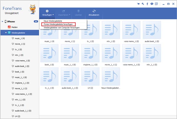 iTunes Wiedergabelist in FoneTrans hinzufügen