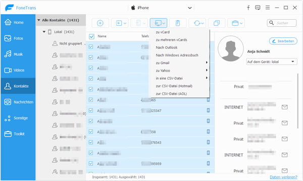 iPhone Kontakte auf PC exportieren