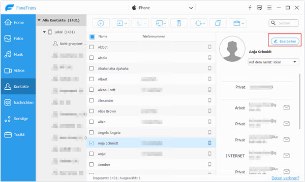 iPhone Kontakte bearbeiten