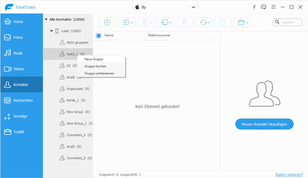 Neue Kontakte Gruppe in FoneTrans erstellen