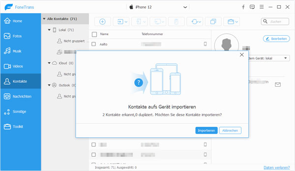 Kontakte vom PC auf iPhone übertragen