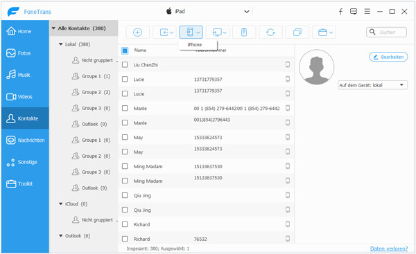Kontakte vom iPad auf iPhone übertragen