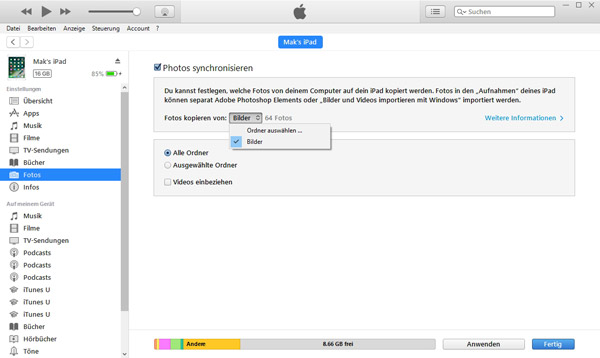 Mit iTunes Bilder auf iPad kopieren