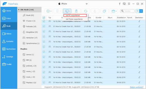 iPhone Musik auf PC exportieren